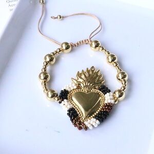 Gold Sacred Heart Beaded Bracelet - Women Jewelry